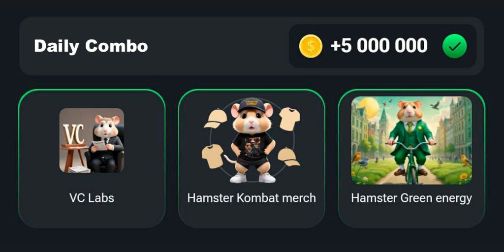 Daily combo cards in action during a Hamster Kombat match