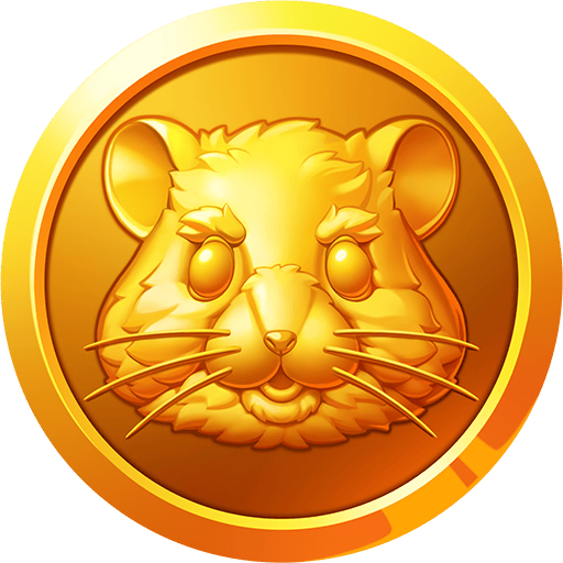 מטבע זהב עם פנים של האמסטר עם הבעת פנים נחושה, המסמלת את Hamster Kombat Coin, מטבע קריפטו.